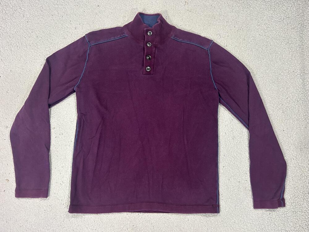 Sundance Sweater Womens XL Purple Cotton Henley Mock Neck Contrast Stitch Knit